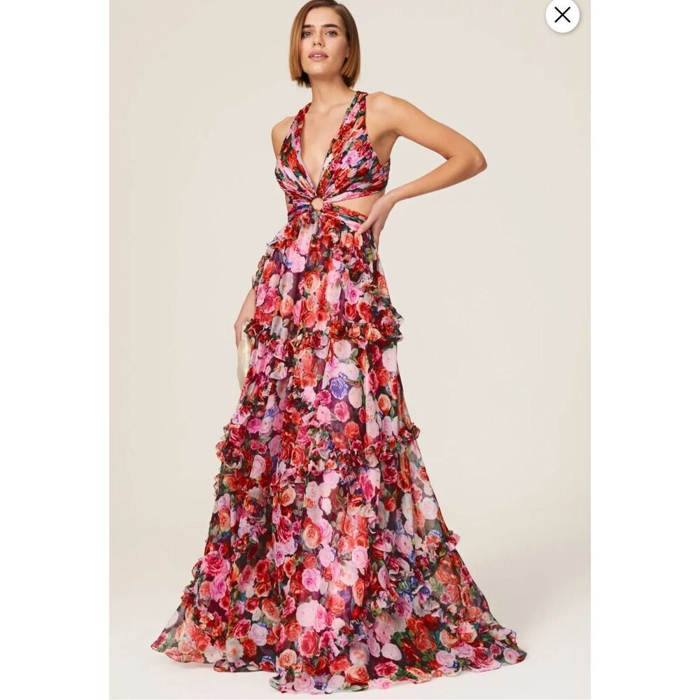 $598 Mac Duggal Floral Long Gown Womens 2 Romantic Boho Whimsical Fairycore